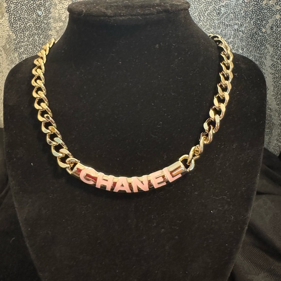 CHANEL Gold Chain Necklace with Pink Letters - Picture 1 of 7